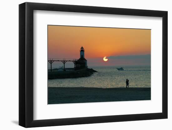 Indiana Dunes lighthouse at sunset, Indiana Dunes, Indiana, USA-Anna Miller-Framed Photographic Print