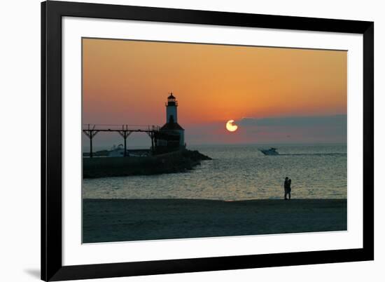 Indiana Dunes lighthouse at sunset, Indiana Dunes, Indiana, USA-Anna Miller-Framed Photographic Print