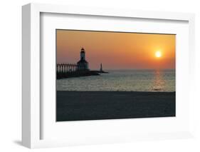 Indiana Dunes lighthouse at sunset, Indiana Dunes, Indiana, USA-Anna Miller-Framed Photographic Print