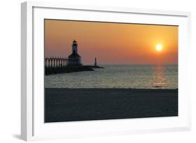 Indiana Dunes lighthouse at sunset, Indiana Dunes, Indiana, USA-Anna Miller-Framed Photographic Print