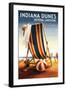 Indiana Dunes National Seashore, Indiana - Beach Chair and Ball-Lantern Press-Framed Art Print