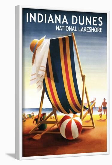 Indiana Dunes National Seashore, Indiana - Beach Chair and Ball-Lantern Press-Framed Art Print