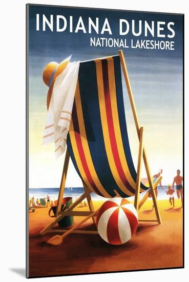 Indiana Dunes National Seashore, Indiana - Beach Chair and Ball-Lantern Press-Mounted Art Print