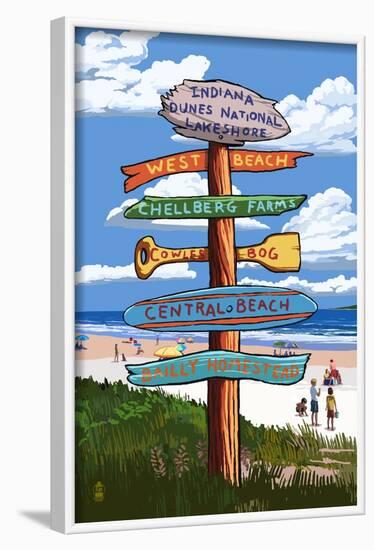 Indiana Dunes National Seashore, Indiana - Destination Signpost-Lantern Press-Framed Art Print