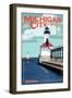 Indiana - Michigan City Lighthouse-Lantern Press-Framed Art Print