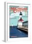 Indiana - Michigan City Lighthouse-Lantern Press-Framed Art Print