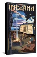 Indiana - Retro Camper and Lake-Lantern Press-Stretched Canvas