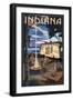 Indiana - Retro Camper and Lake-Lantern Press-Framed Art Print