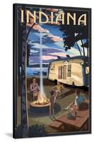 Indiana - Retro Camper and Lake-Lantern Press-Stretched Canvas