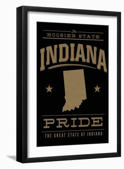 Indiana State Pride - Gold on Black-Lantern Press-Framed Art Print