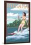 Indiana - Water Skier and Lake-Lantern Press-Framed Art Print