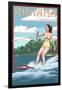 Indiana - Water Skier and Lake-Lantern Press-Framed Art Print