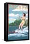 Indiana - Water Skier and Lake-Lantern Press-Framed Stretched Canvas