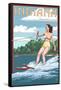 Indiana - Water Skier and Lake-Lantern Press-Framed Stretched Canvas