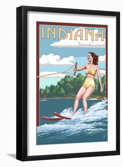 Indiana - Water Skier and Lake-Lantern Press-Framed Art Print