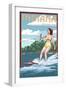 Indiana - Water Skier and Lake-Lantern Press-Framed Art Print