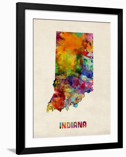 Indiana Watercolor Map-Michael Tompsett-Framed Art Print