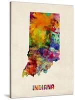 Indiana Watercolor Map-Michael Tompsett-Stretched Canvas