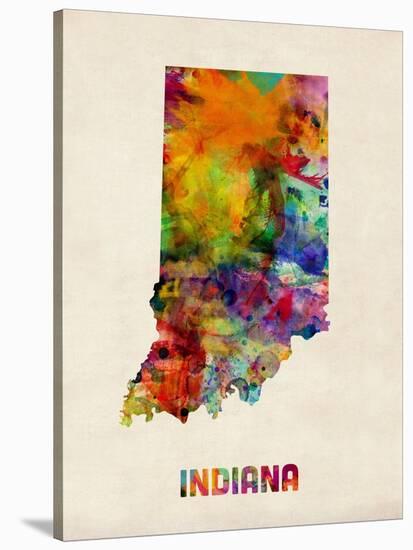 Indiana Watercolor Map-Michael Tompsett-Stretched Canvas