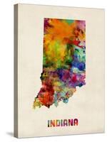 Indiana Watercolor Map-Michael Tompsett-Stretched Canvas