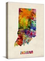 Indiana Watercolor Map-Michael Tompsett-Stretched Canvas