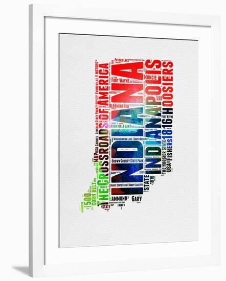 Indiana Watercolor Word Cloud-NaxArt-Framed Art Print