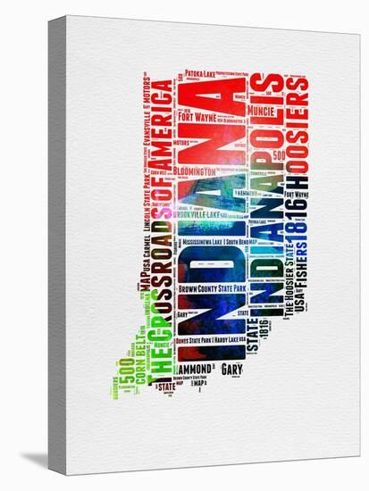 Indiana Watercolor Word Cloud-NaxArt-Stretched Canvas