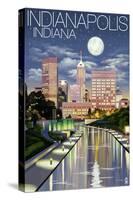 Indianapolis, Indiana - Indianapolis at Night-Lantern Press-Stretched Canvas