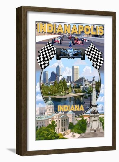 Indianapolis, Indiana - Montage Scenes-Lantern Press-Framed Art Print