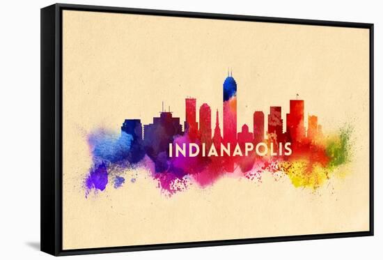 Indianapolis, Indiana - Skyline Abstract-Lantern Press-Framed Stretched Canvas