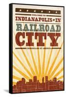 Indianapolis, Indiana - Skyline and Sunburst Screenprint Style-Lantern Press-Framed Stretched Canvas