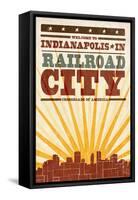 Indianapolis, Indiana - Skyline and Sunburst Screenprint Style-Lantern Press-Framed Stretched Canvas