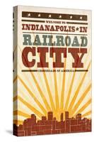 Indianapolis, Indiana - Skyline and Sunburst Screenprint Style-Lantern Press-Stretched Canvas