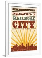 Indianapolis, Indiana - Skyline and Sunburst Screenprint Style-Lantern Press-Framed Art Print