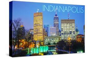 Indianapolis, Indiana - Skyline at Night-Lantern Press-Stretched Canvas