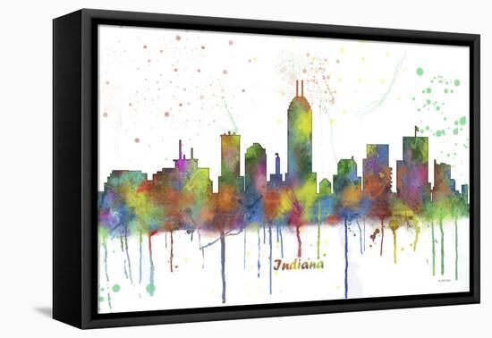 Indianapolis Indiana Skyline MCLR 1-Marlene Watson-Framed Stretched Canvas