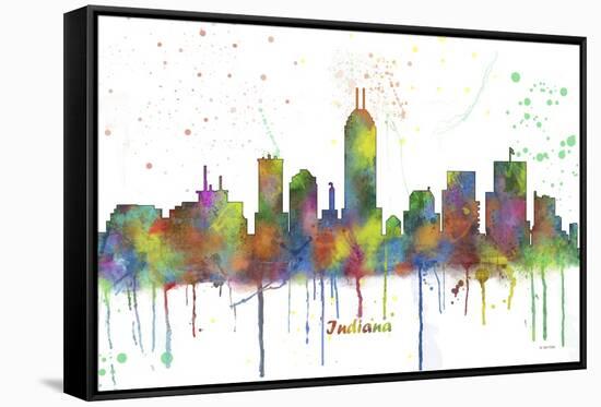 Indianapolis Indiana Skyline MCLR 1-Marlene Watson-Framed Stretched Canvas