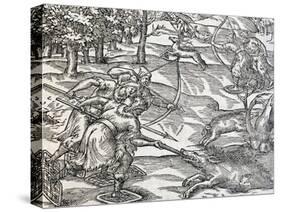 Indians Boar Hunting, Engraving from Universal Cosmology-Andre Thevet-Stretched Canvas