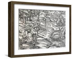 Indians Boar Hunting, Engraving from Universal Cosmology-Andre Thevet-Framed Giclee Print