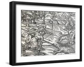 Indians Boar Hunting, Engraving from Universal Cosmology-Andre Thevet-Framed Giclee Print