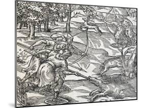 Indians Boar Hunting, Engraving from Universal Cosmology-Andre Thevet-Mounted Giclee Print