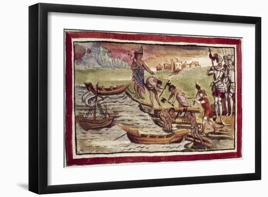 Indians Building Boats under Supervision of Spanish Taken from History of Indies-Diego Duran-Framed Giclee Print