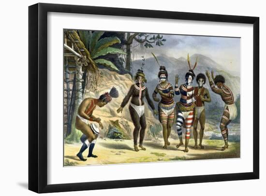 Indians Dancing at the San Jose Mission, from "Voyage Pittoresque Et Historique Au Bresil"-Jean Baptiste Debret-Framed Giclee Print