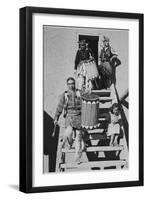 Indians Descending Wooden Stairs Carrying Drums, Dance San Ildefonso Pueblo New Mexico 1942-Ansel Adams-Framed Art Print