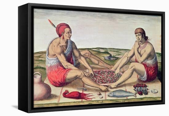 Indians Eating a Meal, engraved by Theodore de Bry-John White-Framed Stretched Canvas