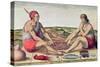 Indians Eating a Meal, engraved by Theodore de Bry-John White-Stretched Canvas