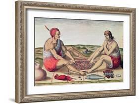 Indians Eating a Meal, engraved by Theodore de Bry-John White-Framed Giclee Print