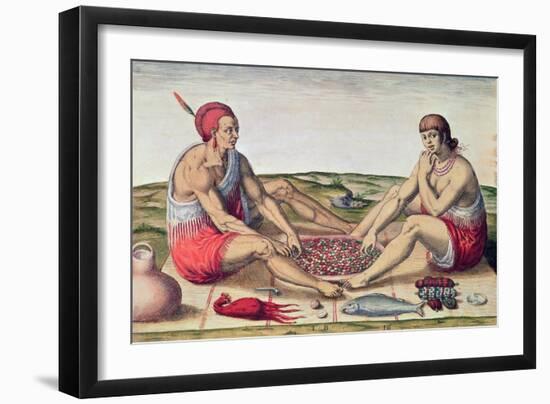 Indians Eating a Meal, engraved by Theodore de Bry-John White-Framed Giclee Print