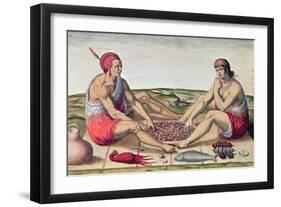 Indians Eating a Meal, engraved by Theodore de Bry-John White-Framed Giclee Print