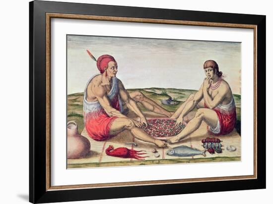 Indians Eating a Meal, engraved by Theodore de Bry-John White-Framed Giclee Print